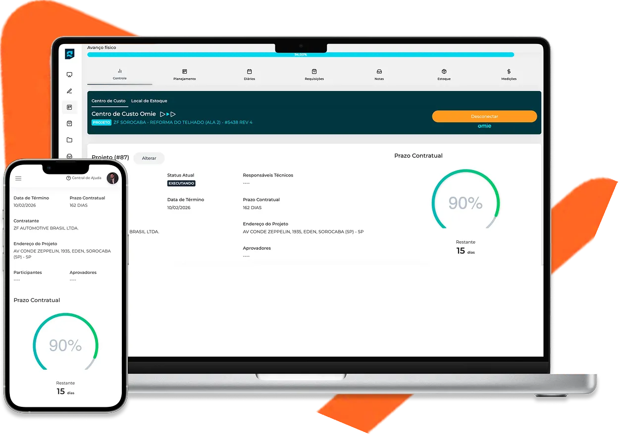 Portal Transparência exibido em laptop e celular com acompanhamento de projeto em tempo real