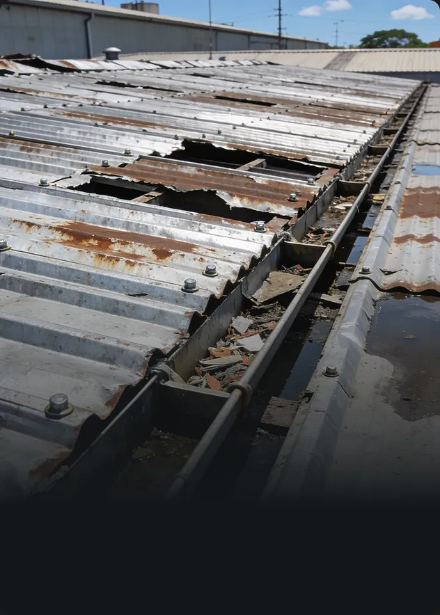 Estrutura industrial oxidada antes da recuperação