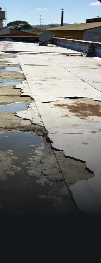 Laje industrial com acúmulo de água antes da intervenção